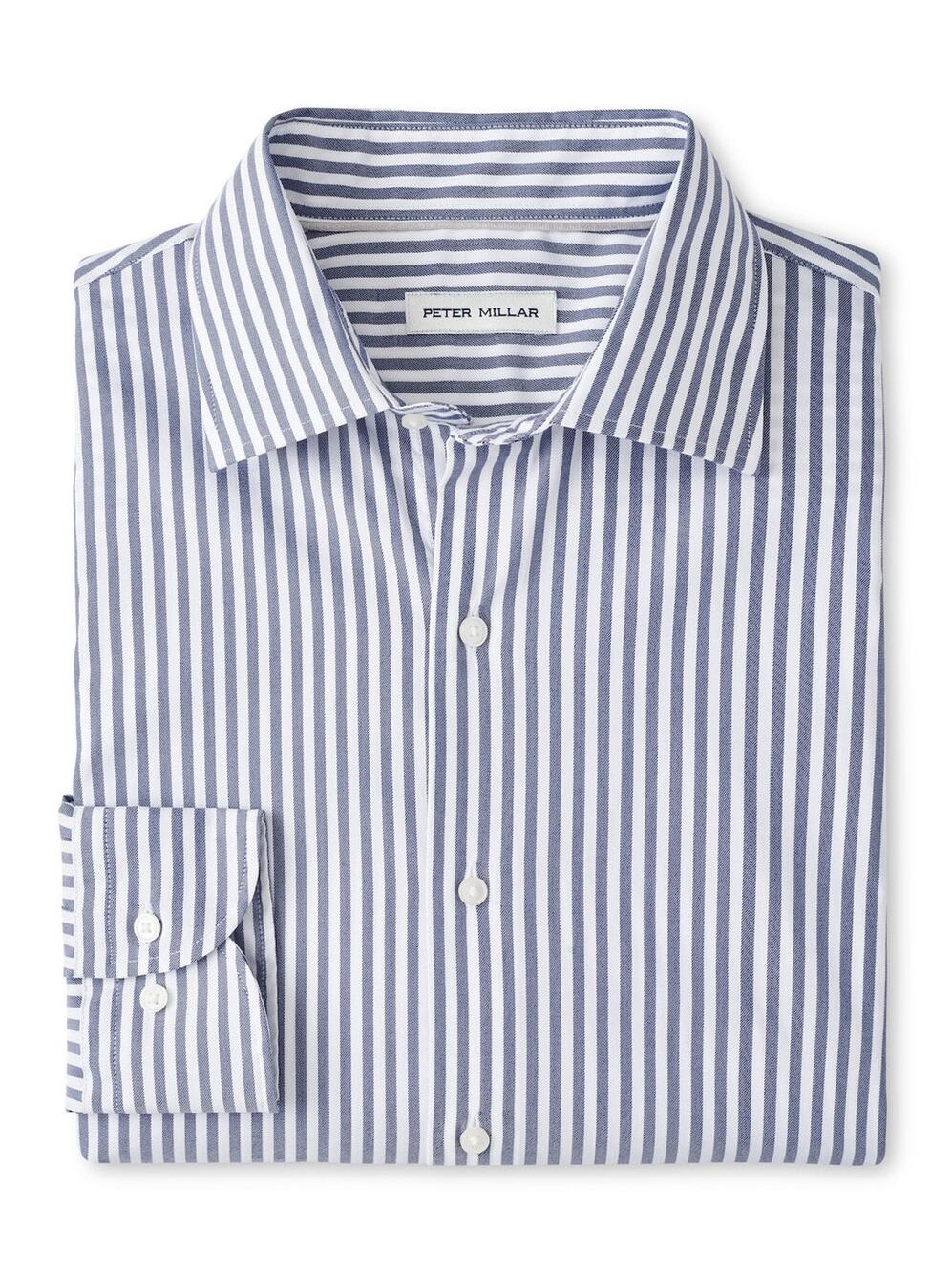 Peter Millar L Crown Lite Cannon Cotton Blend Navy Stripe Sport Shirt NWT $165